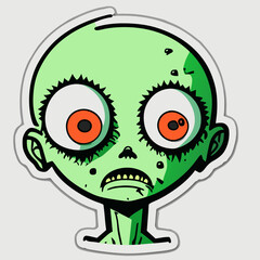 Zombie face sticker. Cute cartoon character. Vector illustration.