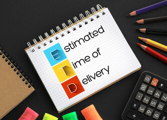 ETD - Estimated Time of Delivery acronym on notepad, business concept background