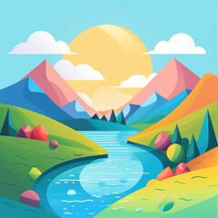 Fototapeta premium Canyon landscape illustration,created with generative ai tecnology.
