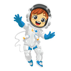 A happy Astronaut Kid floating in space