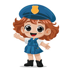 Police kid illustration, police girl cartoon vector, police baby