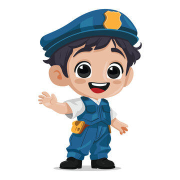 Police kid illustration, police boy cartoon vector, police baby