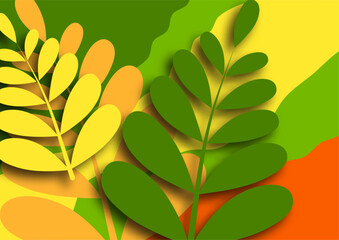Branch with plant leaves. Bright wave design ecology image Vector