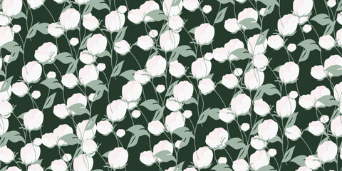 Delicate pattern of white peony roses. Flower pattern for prints, printing on fabric and paper.