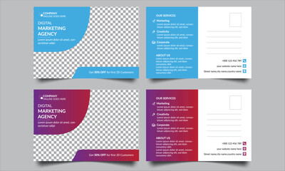 Modern Corporate business postcard, digital marketing agency postcard design