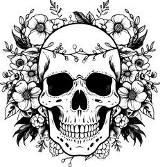 Skull With Flower Line Art Vol.1