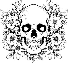Skull With Flower Line Art Vol.7