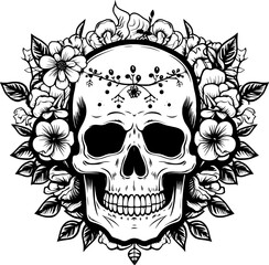 Skull With Flower Line Art Vol.5