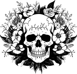 Fototapeta premium Skull With Flower Line Art Vol.8