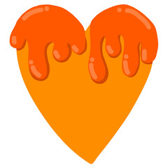 Cute heart-shaped hand drawn, vibrant heart, pastel-colored heart, heart melting like dripping water.