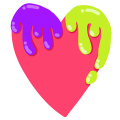 Cute heart-shaped hand drawn, vibrant heart, pastel-colored heart, heart melting like dripping water.