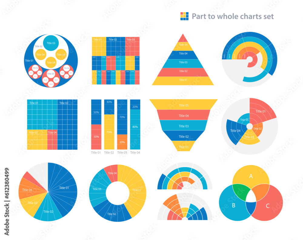 Poster part to whole infographic charts design template set. comparison. visual data presentation. editable
