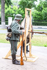 Unidentified member of Historical reenactment in soldier of German Army uniform of First World War