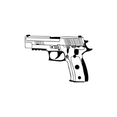Vector sketch hand drawn pistol silhouette, line art