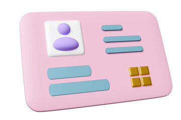 3d Id card icon isolated. human resources, plastic card, Job search, verify identity concept, 3d render illustration
