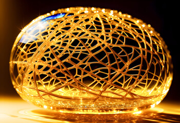 The transparent glass golden brain of super genius. golden brain concept. elegant, copy space, Generative AI, illustration