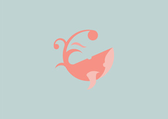 illustration of pink whale in minimal style on blue background