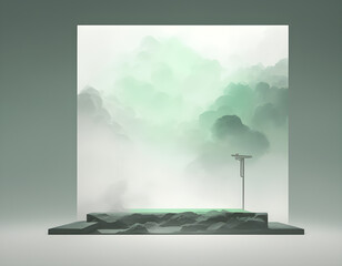 3d platform stand stage podium Green pastel tone mock-up for products, beautiful and bright. Abstract modern minimal background with emty. AI Generative, illustration