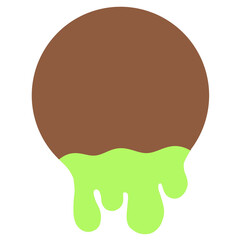 Elemental spherical fragments with melted water droplets, bright circular geometric fragments, melted chocolate.