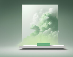 3d platform stand stage podium Green pastel tone mock-up for products, beautiful and bright. Abstract modern minimal background with emty. AI Generative, illustration