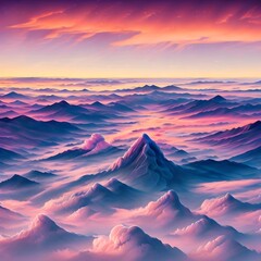 Mountain landscape with pink an purple color.