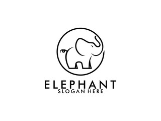 Elephant Cute with line art style logo design template