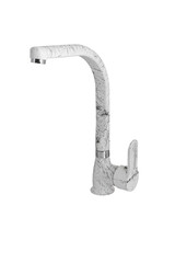 Marble pattern white faucet mixer cold hot water. Modern faucet bathroom. Kitchen tap. Isolated white background. Side view