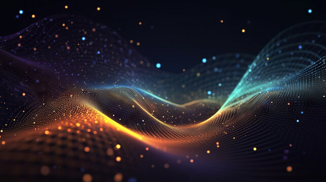 Modern digital abstract 3D background. Can be used in the description of network abilities, technological processes, digital storages, science, education, etc. Copy space. Based on Generative AI