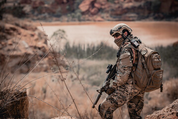 Soldiers of special forces on wars at the desert,Thailand people,Army soldier