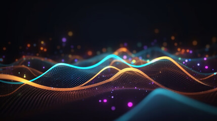 Modern digital abstract 3D background. Can be used in the description of network abilities, technological processes, digital storages, science, education, etc. Copy space. Based on Generative AI