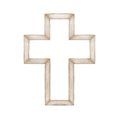 Drawing of wooden cross on white background