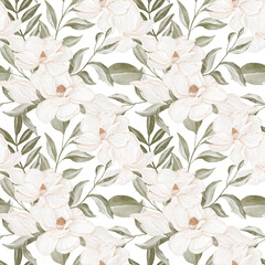 Seamless pattern with beige magnolias