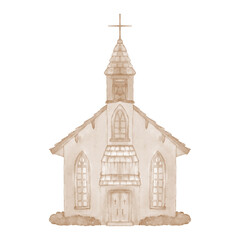 Drawing of wooden church on white background