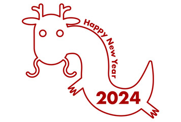 Obraz premium 2024年辰年の年賀状イラスト: シンプルな龍のロゴ（赤ライン）
