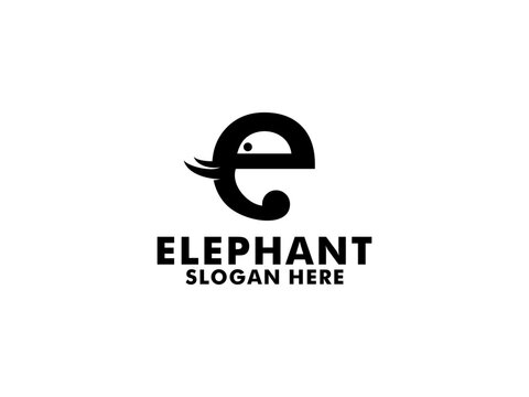 Elephant With Letter E logo design vector