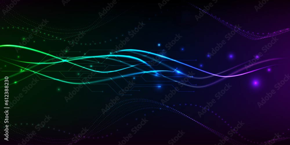 Poster vector illustration of futuristic waveform dot connecting network.digital communication innovation a