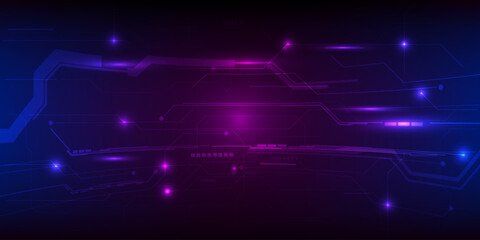 Fototapeta na wymiar Vector illustrations of futuristic digital hi tech space with grid line and circuit on dark purple blue tech background.Digital technology concepts.