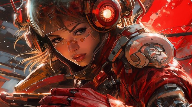 a woman wearing a red outfit. Generative AI Art.