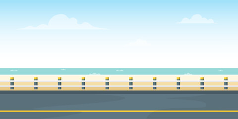 Scene cartoon beach road, Vector illustration.