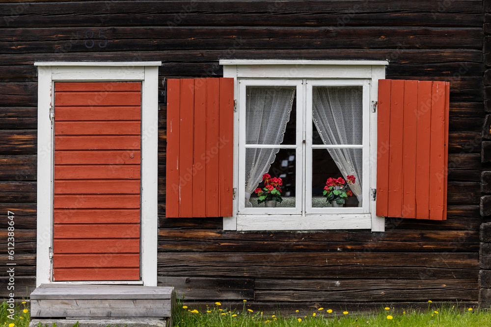 Wall mural Skelleftea, Sweden  A cute windowsill and flowers  in the historic and culture neighborhood Bonnstan.