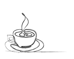 Unique line drawing of a cup coffee - food and beverage concept. A cup of coffee doodle line art vector illustration.  
