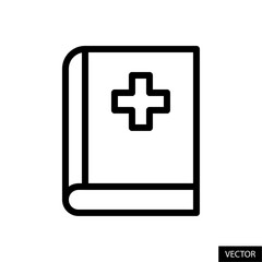 Obraz premium Medical book, book with plus sign vector icon in line style design for website, app, ui, isolated on white background. Editable stroke. Vector illustration.