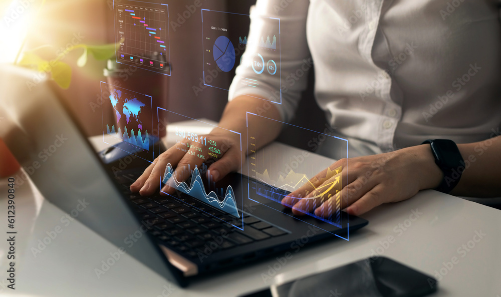 Poster business finance data analytics graph.financial management technology.advisor using kpi dashboard on