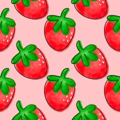 Red strawberry pattern seamless pink background