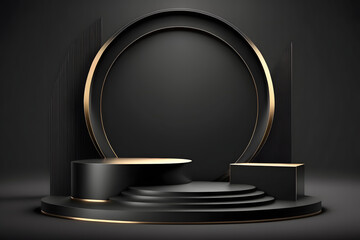 3D Podium Mockup In Circle Shape. Empty Mockup Podium Or Platform For Award Ceremony And Product Presentation