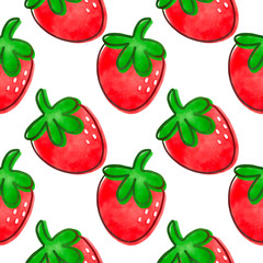Seamless red strawberry pattern with no background