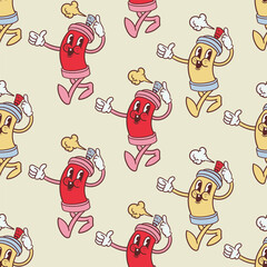 Spray paint graffiti mascot cartoon character seamless pattern