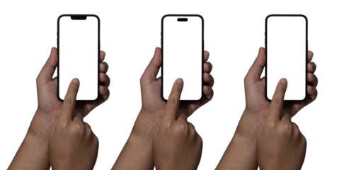 Smartphone similar to iphone 14 with blank white screen for Infographic Global Business Marketing Plan, mockup model similar to iPhone isolated Background of digital investment economy - Clipping Path