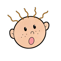 Cartoon Baby Kid Surprised Face with Freckles Character 