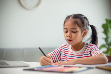 Asian child students back to school doing homework to learn new ideas think. Education concept.